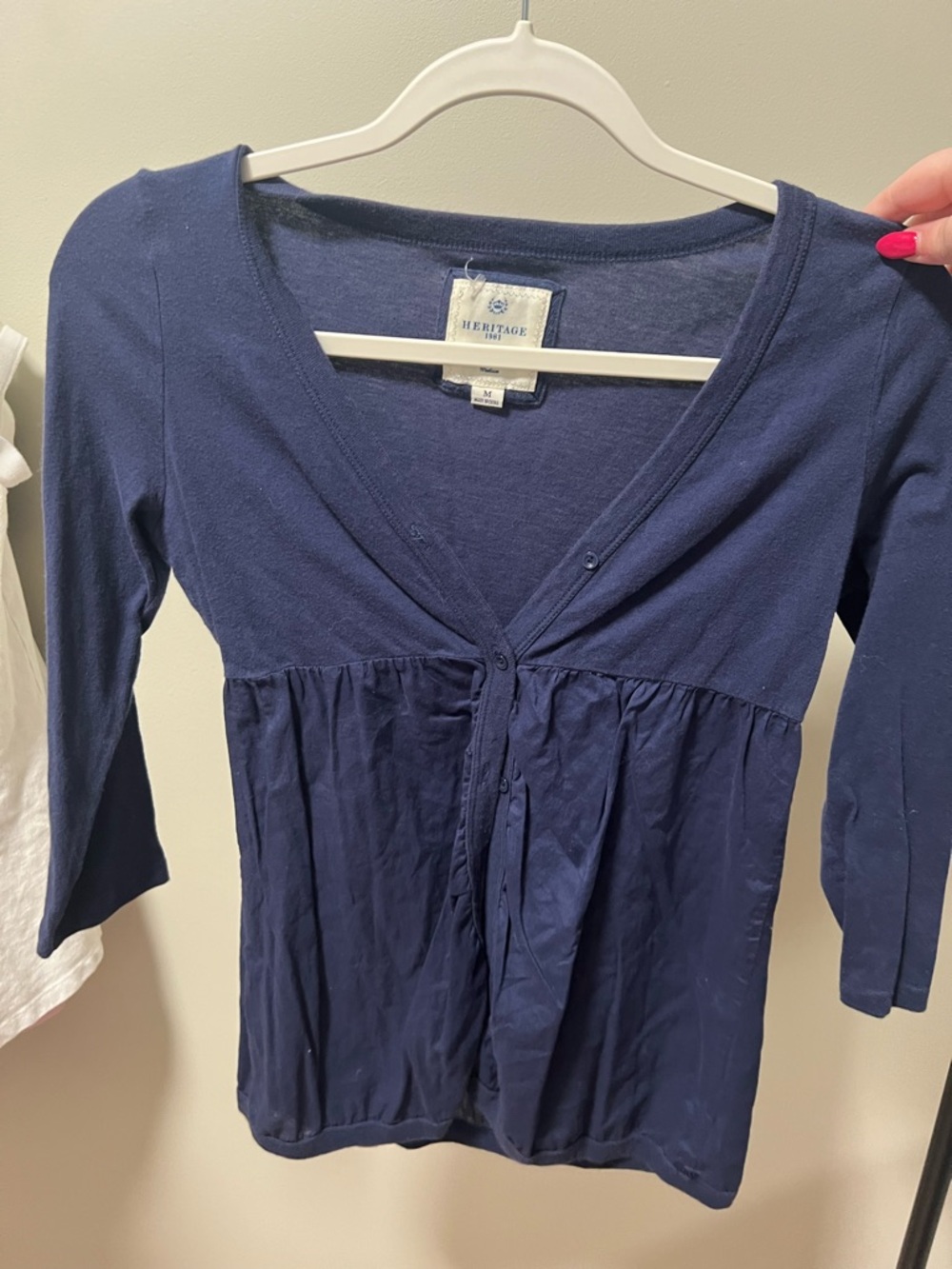 Y2K Heritage Navy V-Neck Button-Front Women’s Top